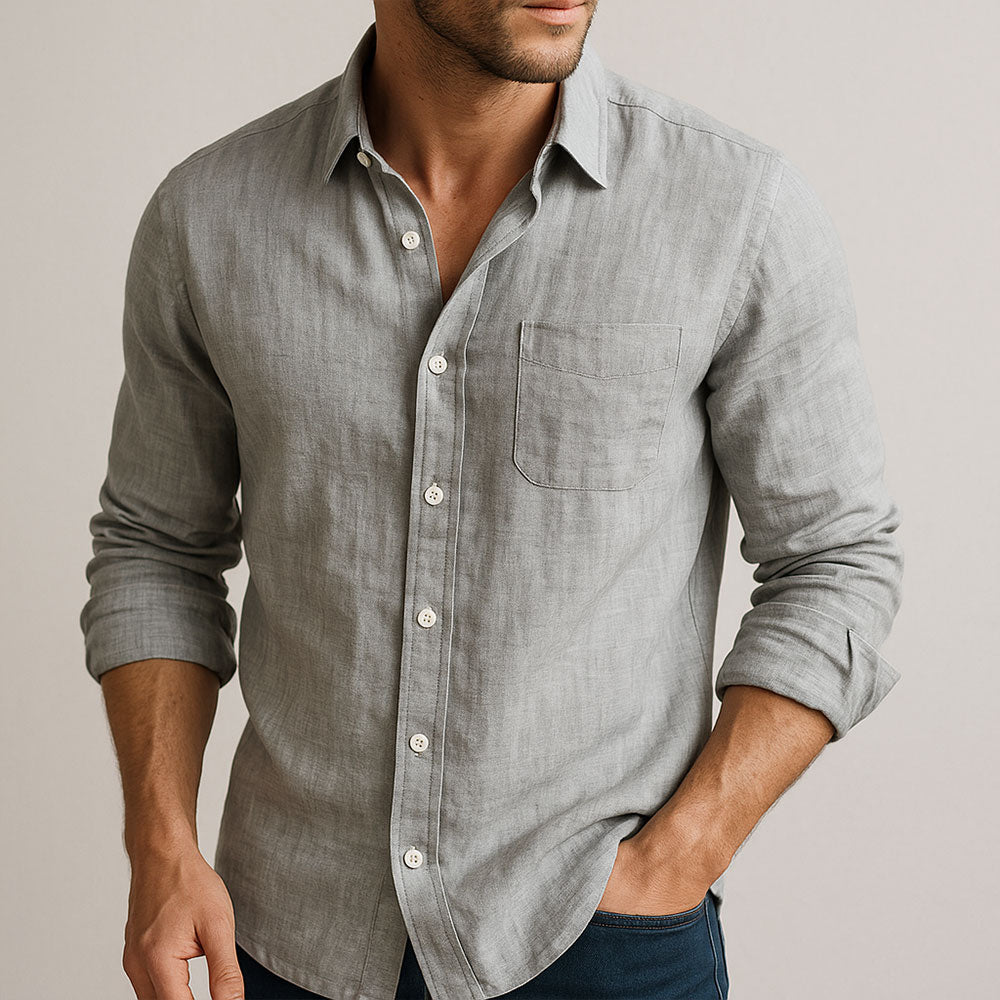 CHEMISE ESSENTIELLE EN LIN - Gris