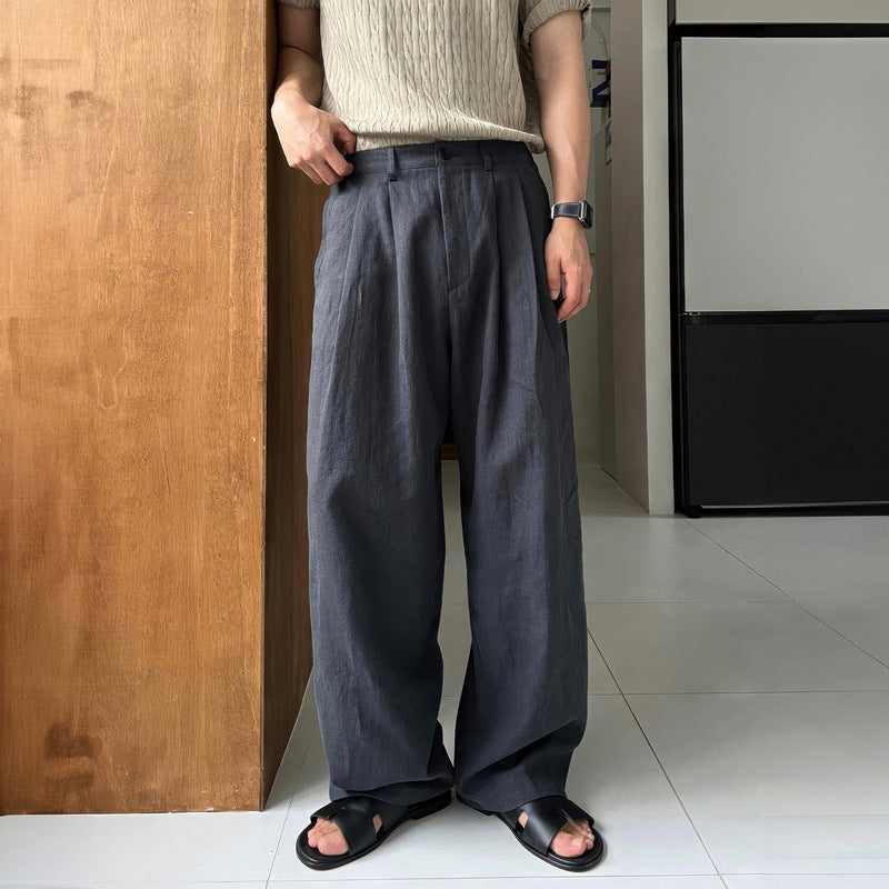 LOUIS | PANTALONS EN LIN À JAMBES LARGES - Bleu marine