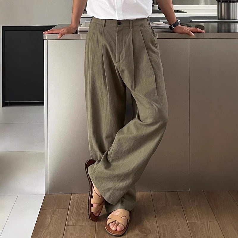 LOUIS | PANTALONS EN LIN À JAMBES LARGES - Vert olive