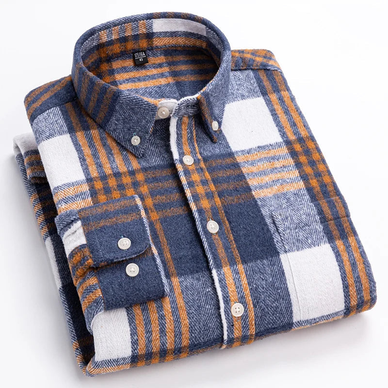 Louis Riviera | CHEMISE À CARREAUX POUR HOMME MODERNE - Bleu Marine/Orange