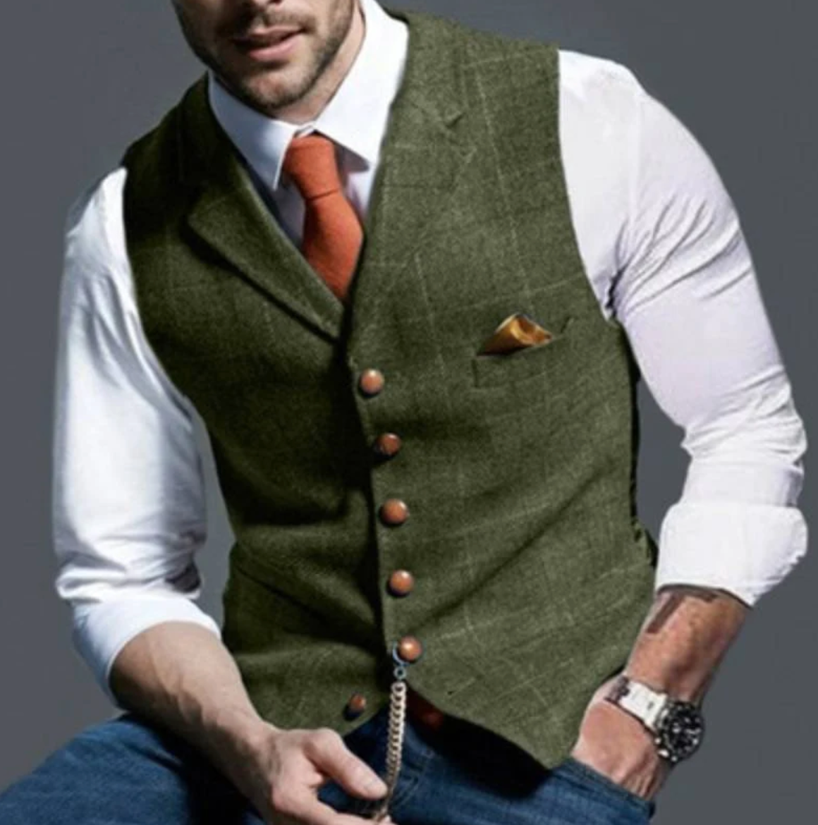 Louis Riviera | GILET ÉLÉGANT POUR HOMME - Vert Olive