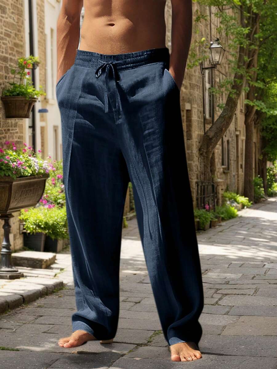 MATHIS | PANTALON LÉGER EN LIN AVEC CORDON - Bleu foncé