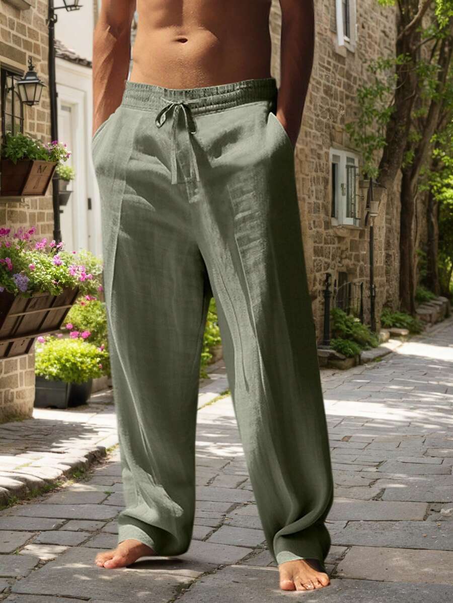 MATHIS | PANTALON LÉGER EN LIN AVEC CORDON - Vert militaire