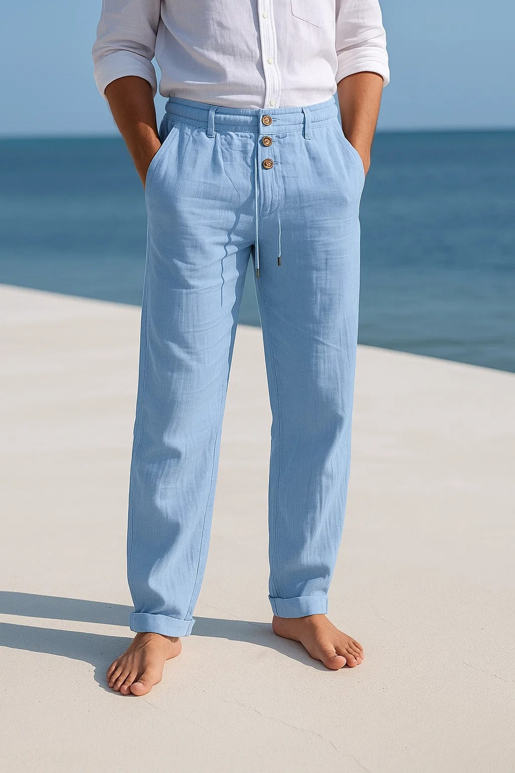 MATTEO | PANTALON D'ÉTÉ EN LIN LÉGER - Bleu Clair