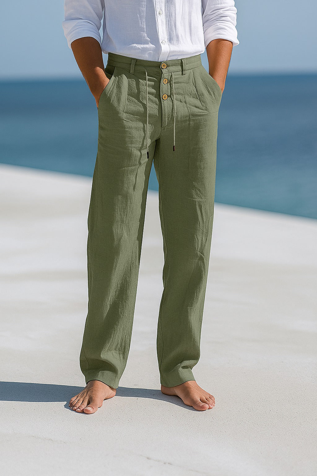 MATTEO | PANTALON D'ÉTÉ EN LIN LÉGER - Vert Militaire