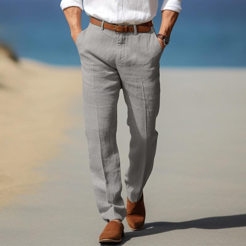 PANTALON HOMME LUXE EN LIN PREMIUM (AVEC PASSANTS POUR CEINTURE) - Gris