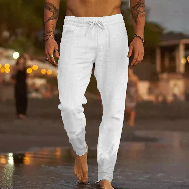 PANTALONS DE PLAGE EN LIN - Blanc