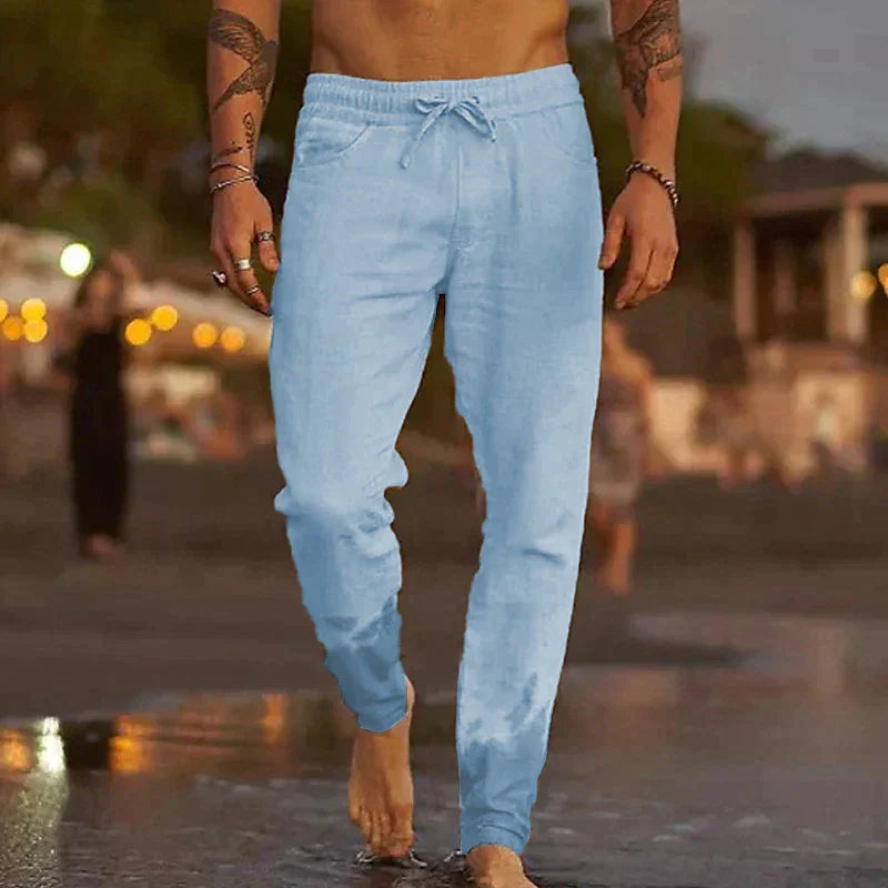 PANTALONS DE PLAGE EN LIN - Bleu Clair