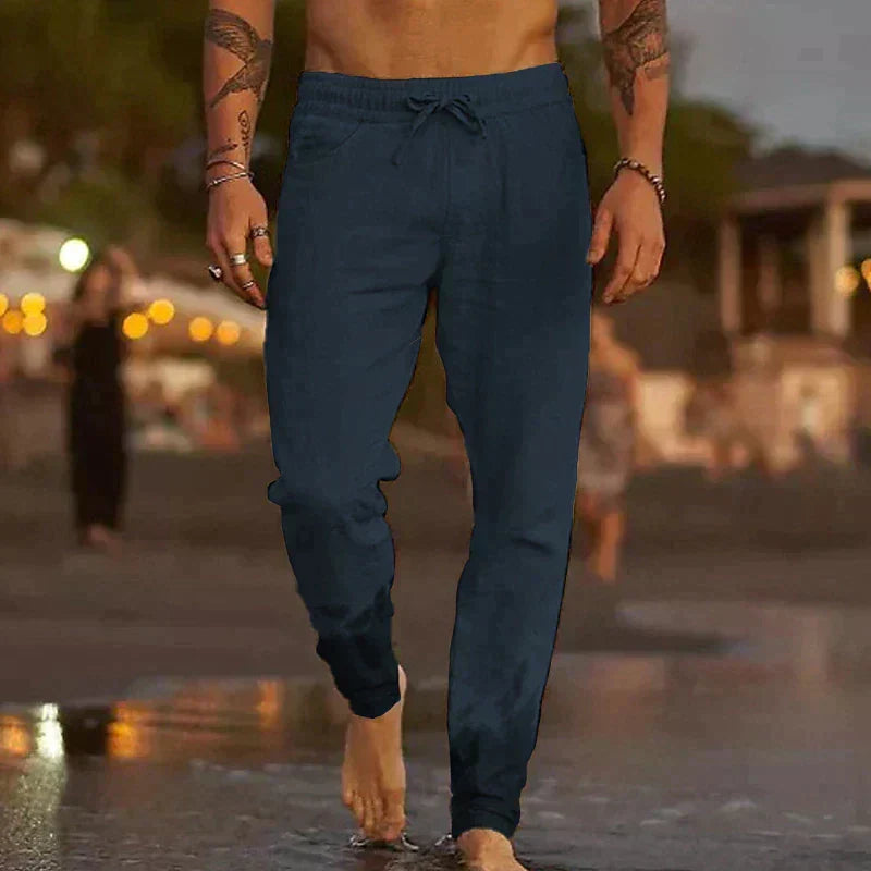 PANTALONS DE PLAGE EN LIN - Bleu Foncé