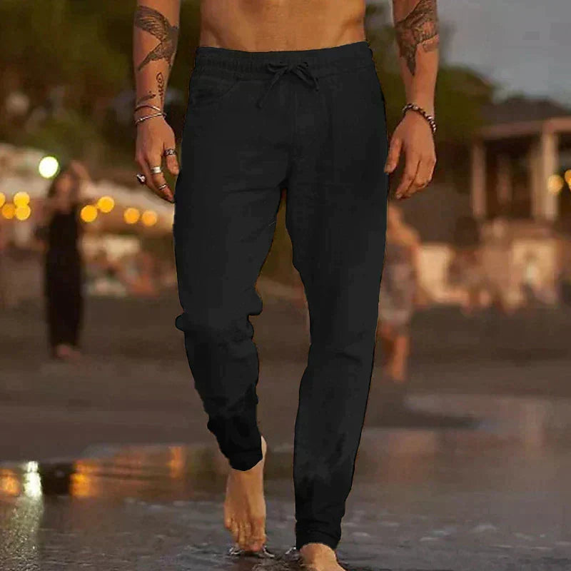 PANTALONS DE PLAGE EN LIN - Noir